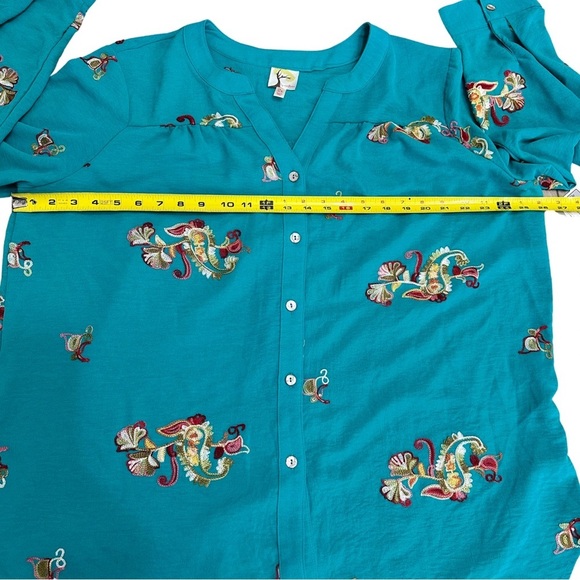 Anthropologie Fig Flower Turquoise Embroidered Top SZ 3X Peasant Button Up NWT - Picture 10 of 11